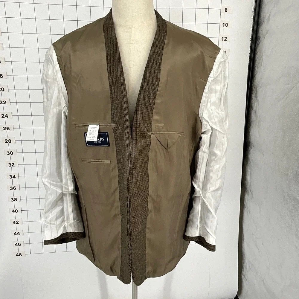 Chaps Est‎ 1978 Mens 46R Brown 100% Wool Micro Check 2 Button Blazer Sport Coat